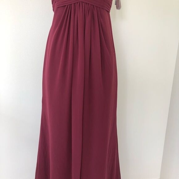 New David's Bridal Chiffon Dress Red Wine Style F15555 Bridesmaids Dress Maxi - Picture 6 of 13